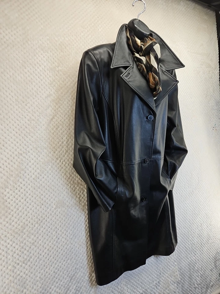 Gabardina de cuero para mujer Alfani negra suave cómoda de longitud media talla XXL mimada Foto 2 de 4