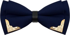 Bow Ties for Men Women Metal Gold Bowtie, Pre Tied Mens Tie Navy Blue