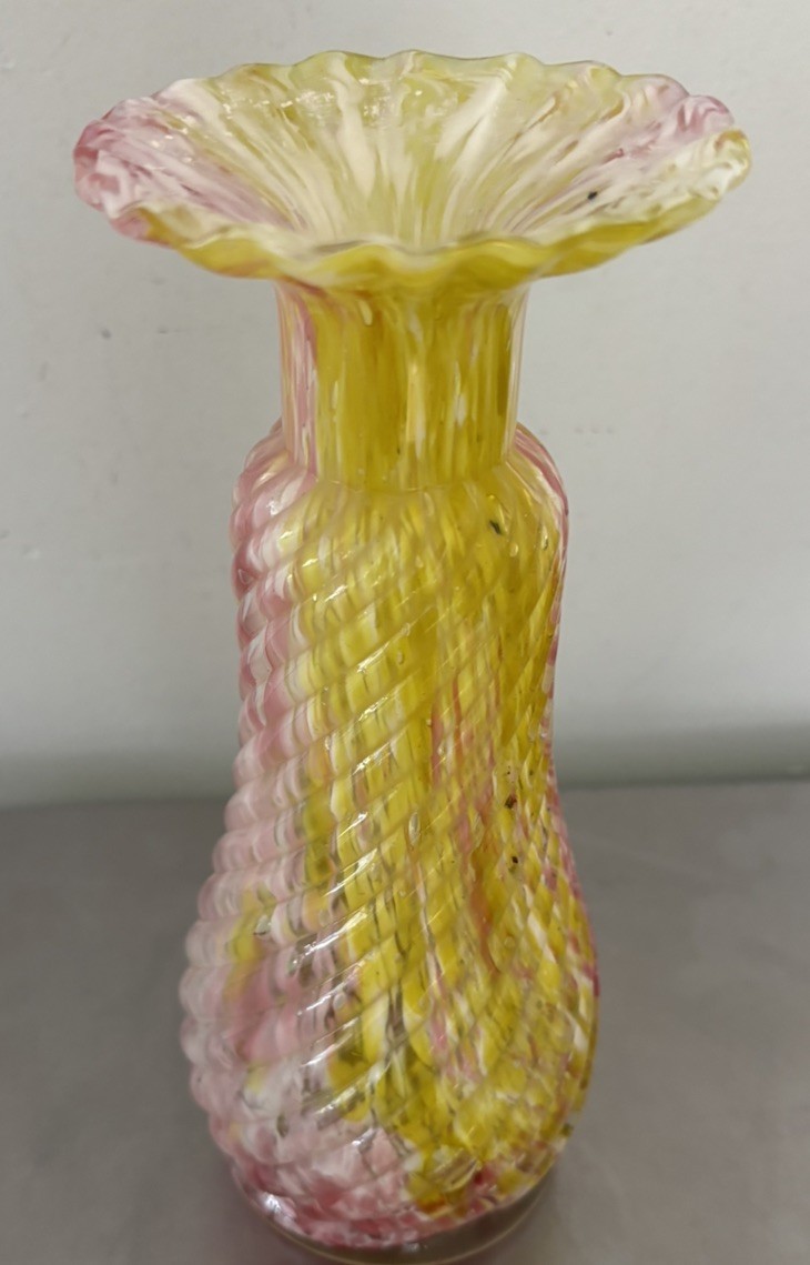 Legras Splatter Glass Vase Yellow Pink White 3219 Russe 8-1/8” FREE SHIPPING