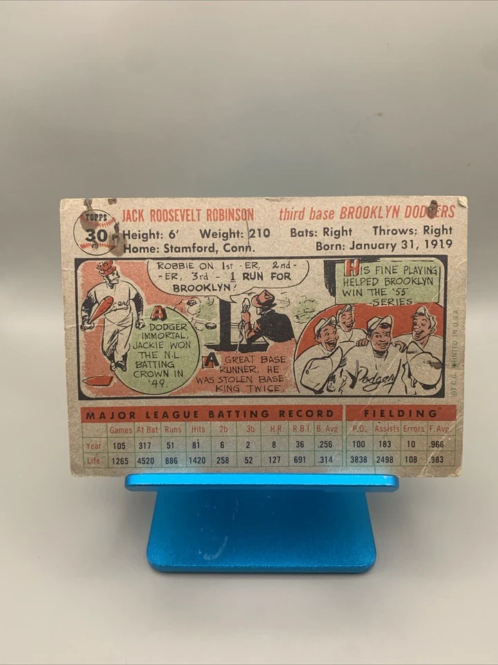 1956 Topps - Jackie Robinson #30 Gray Back Brooklyn Dodgers Poor Condition - Image 2 of 4