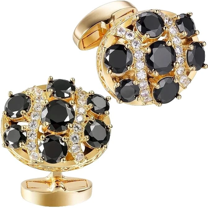 Gemelos Oro Amarillo Diamante Negro para Hombres