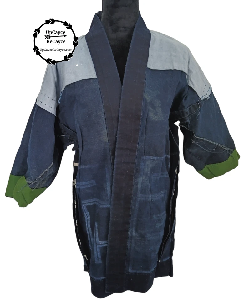 Chaqueta de bombero japonesa Boro vintage índigo Hanten arte para usar Foto 4 de 4