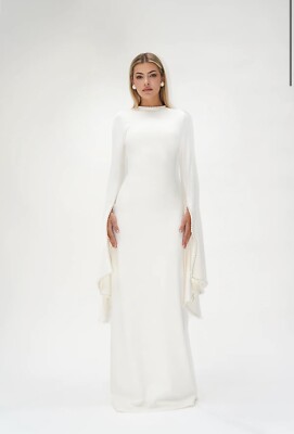Kadela White Maxi Dress Size XS Long Sleeve Modest Engagement Wedding Dress Long