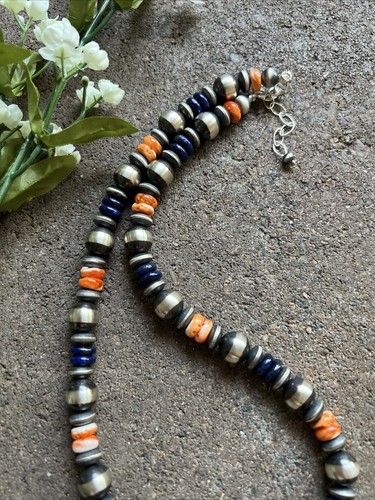 Sterling Silver Lapis Spiny Oyster Bead Necklace. 18 inch - Picture 7 of 12