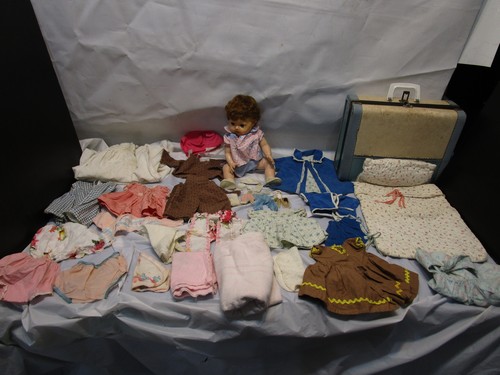 Vintage 1950s American Character Tiny Tears Doll with clothing and suitcase