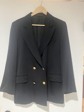 Vintage Marks Spencer Blazer Black Double Breasted 100 Wool Women US Size 10
