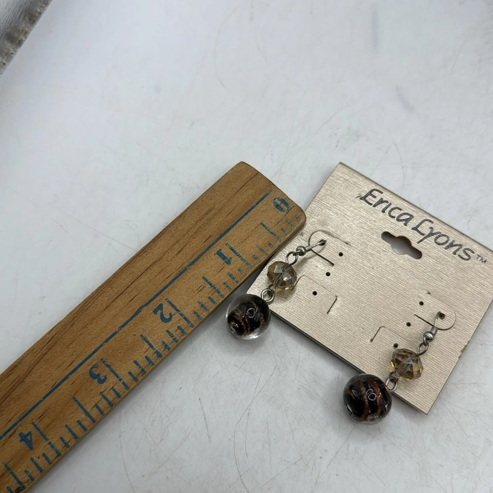 NUEVO CON ETIQUETAS Erica Lyons Tono Plata Marrón Vidrio Diocroico Cuentas Pendientes Colgantes Gota Foto 4 de 4