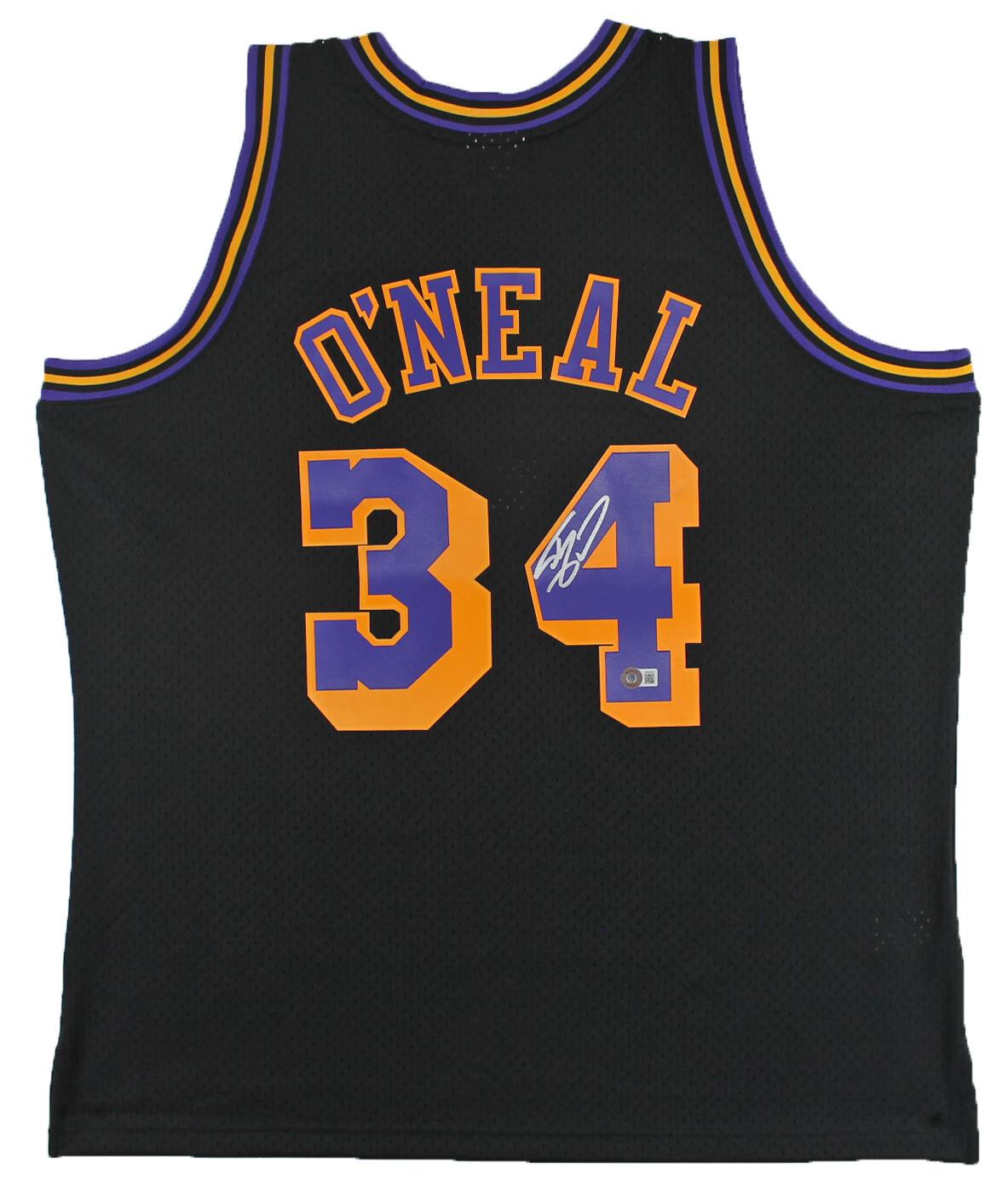 Shaquille O'neal Autographed Signed Lakers Shaquille O'neal Black M&N 1996-97 Hwc Swingman Jersey Beckett Witness 