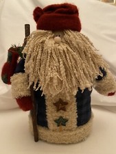 Christmas Santa Claus Shelf Sitter Flat Weighted Plush 10  Blue Plaid Coat Decor