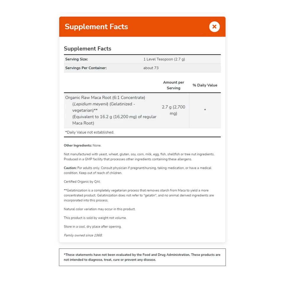 Polvo puro orgánico de maca NOW FOODS de 7 oz Foto 2 de 4