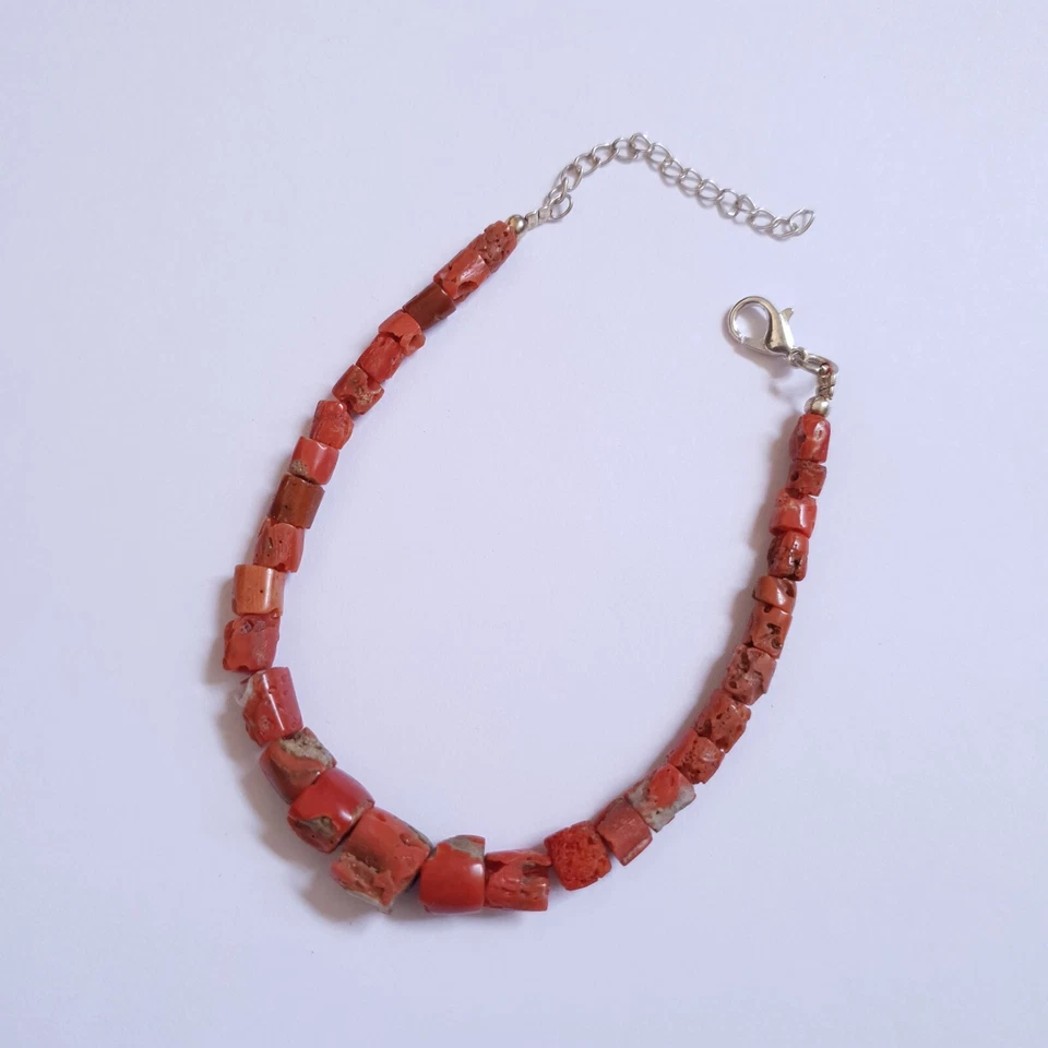 Mediterranean Coral Natural Italy Sea Red Beaded Bracelet 7 to 9 Inch Adjustable - Image 3 of 4
