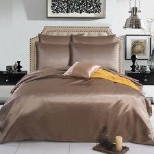 6 PCS SATIN SILK BEDDING SET DUVET COVER FITTED SHEET & 4 PILLOW CASES-All SIZES