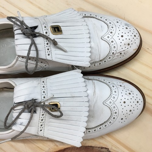 Footjoy Shoes Mens 7.5B Golf Cleats Sneaker White Leather Fringe Lace Up Comfort - Picture 20 of 22