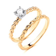 9ct Yellow Gold on Silver Simulated Diamond Solitaire Bridal Set Engagement Ring