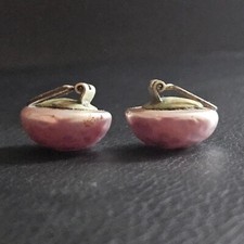 Boucles D'oreilles Clips Vintage En Nacre Marron Rosé - Bijou Fantaisie Ancien Stock