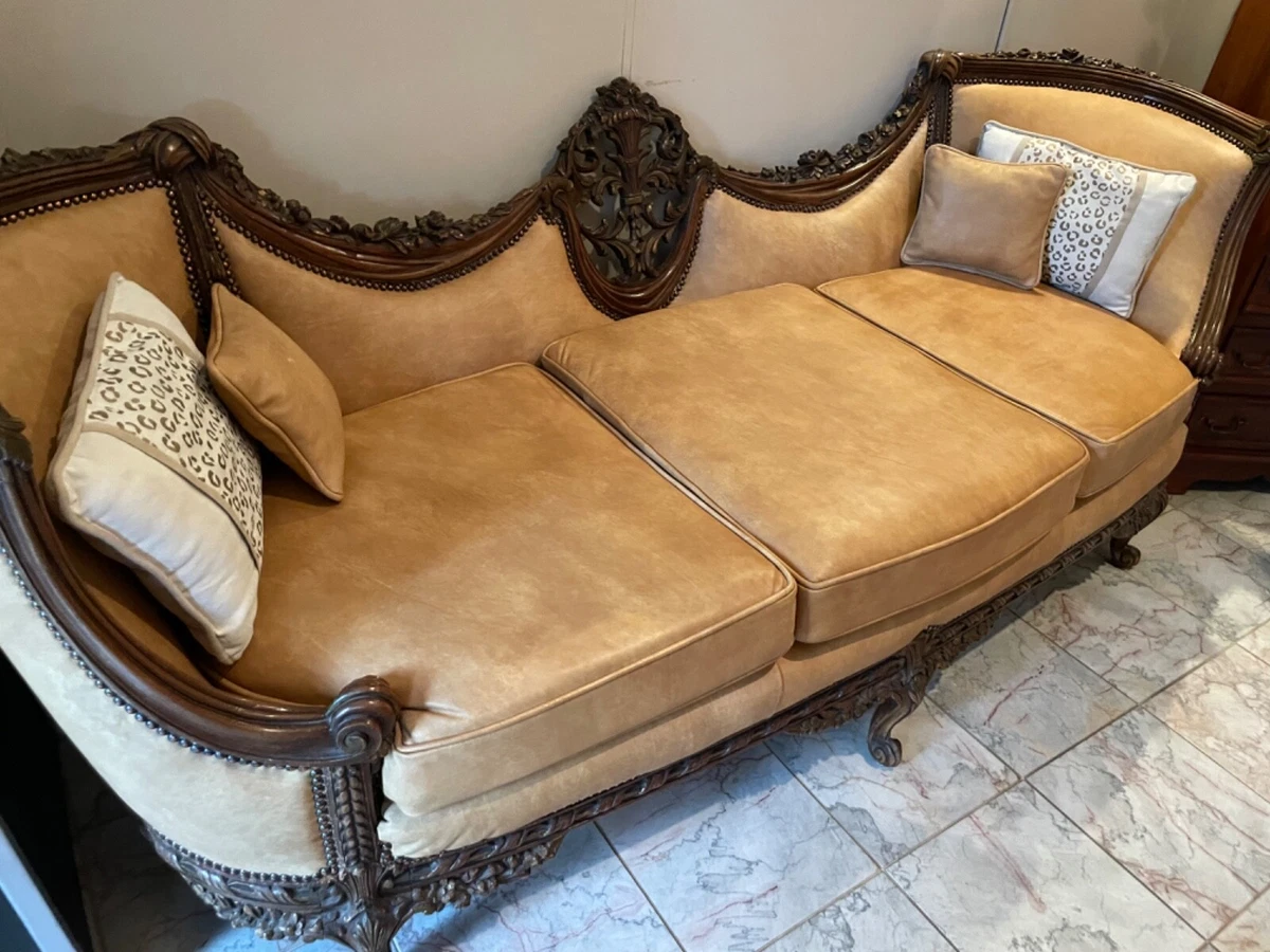 Victorian Antique Rosewood sofa couch reupholstered in Italian leather