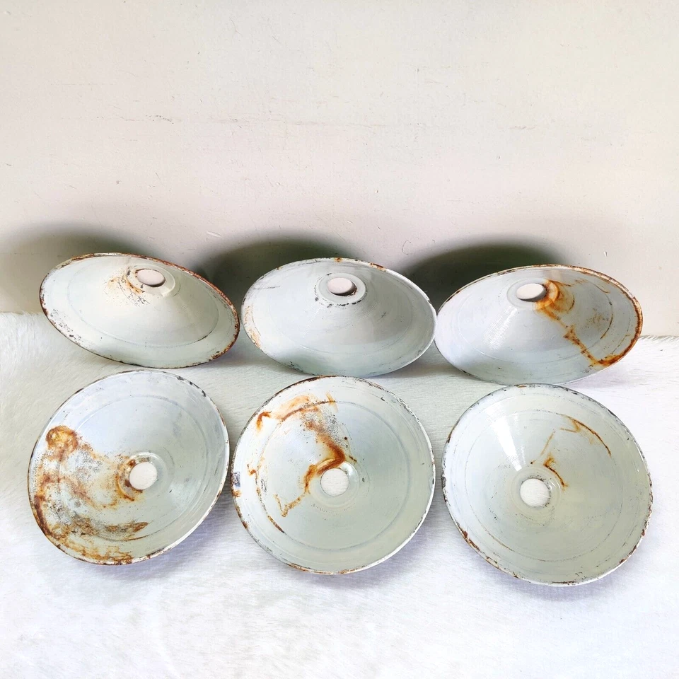 1950 Vintage Iron Green Paint Electric Lamp Shade Lighting Collectible 6 Pcs E14 - Image 4 of 4