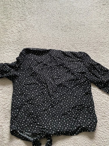 Abercrombie & Fitch Women Stars Short Sleeve V-Neck Button-Up Shirt Black Size S - Picture 10 of 11