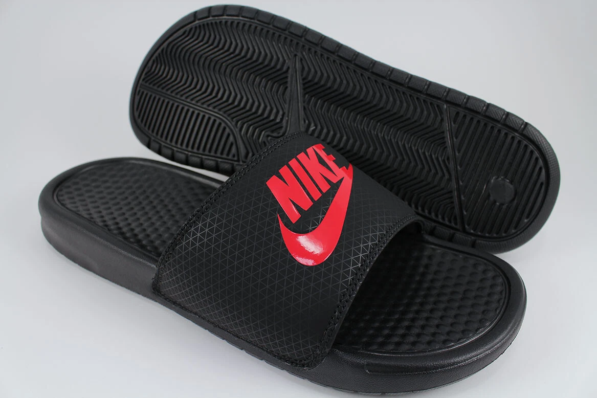 NIKE BENASSI JDI BLACK/WHITE/RED SPORT SANDALS SLIDES SWOOSH US MENS SIZES