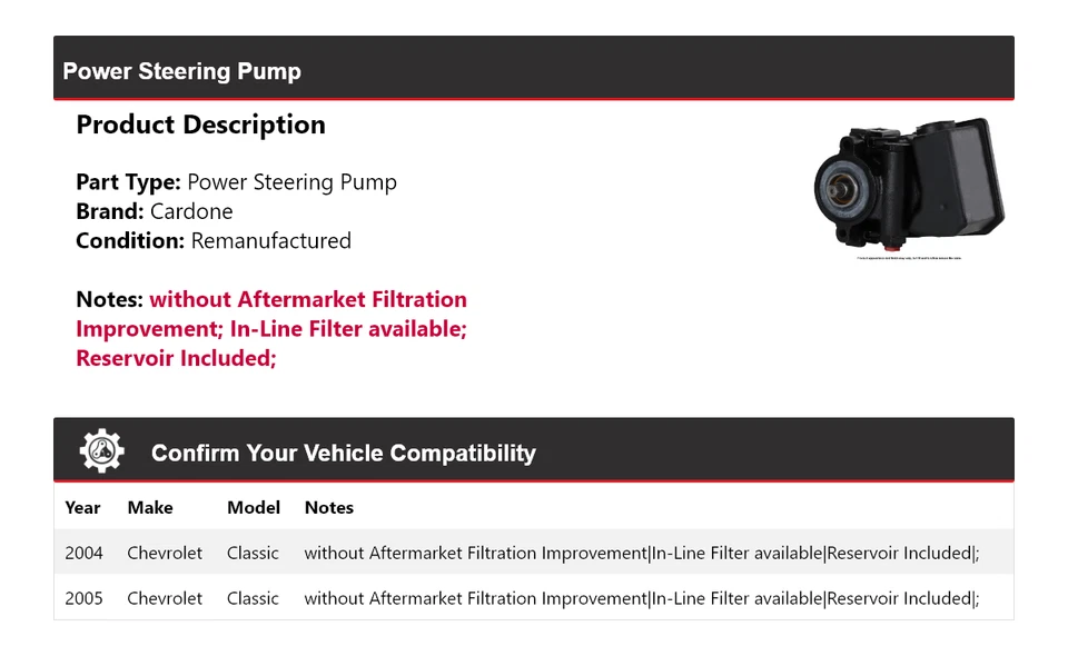 Bomba de dirección asistida clásica Cardone para Chevrolet 2004-2005 Foto 2 de 4