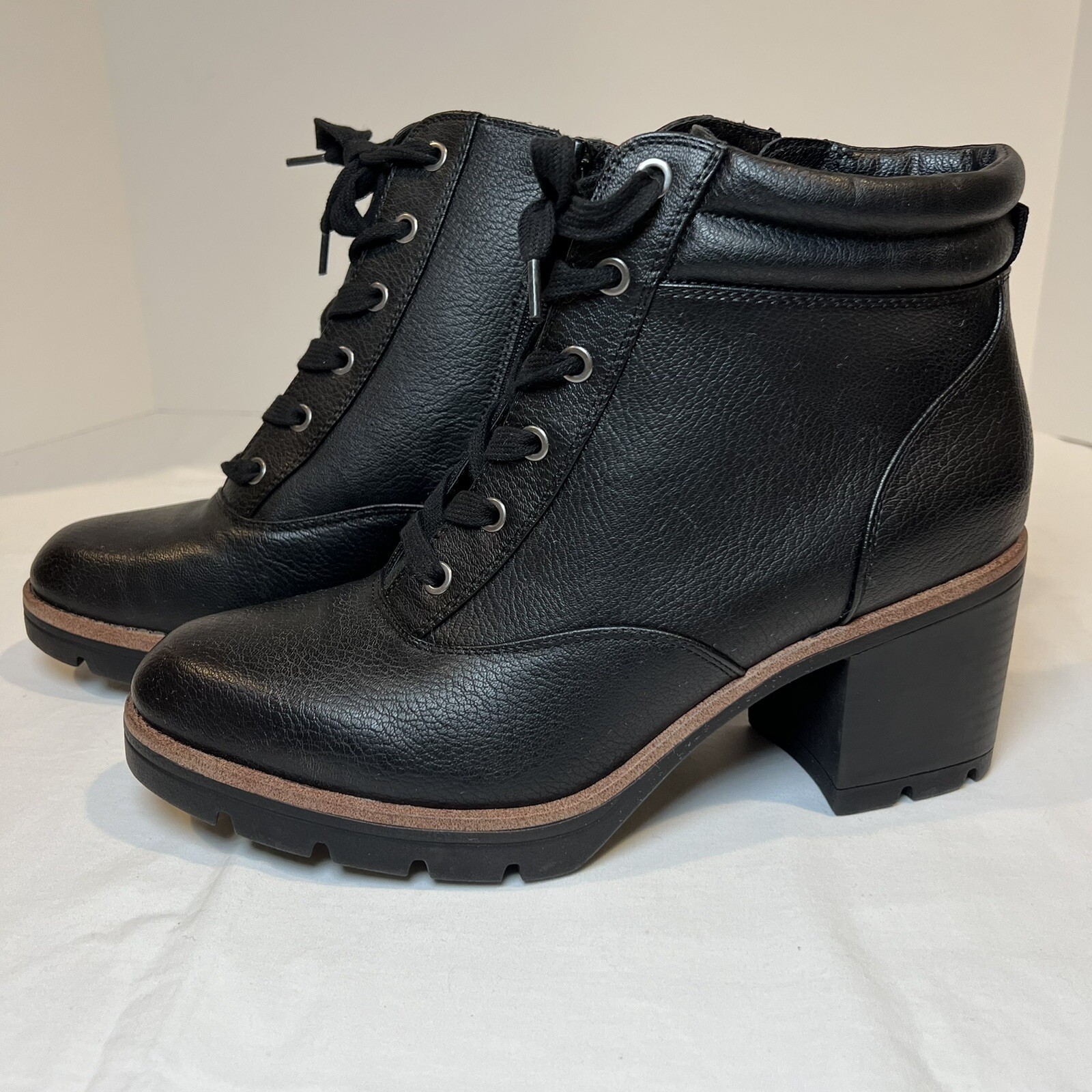 Naturalizer Boots Size 11 Madalynn Black Combat Ankle Womens Zip Lace Up Y2K