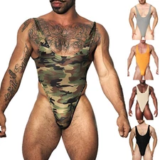 Men Bodysuit Open Back Wrestling Singlet Swimming Leotard V Neck Lingerie Gym