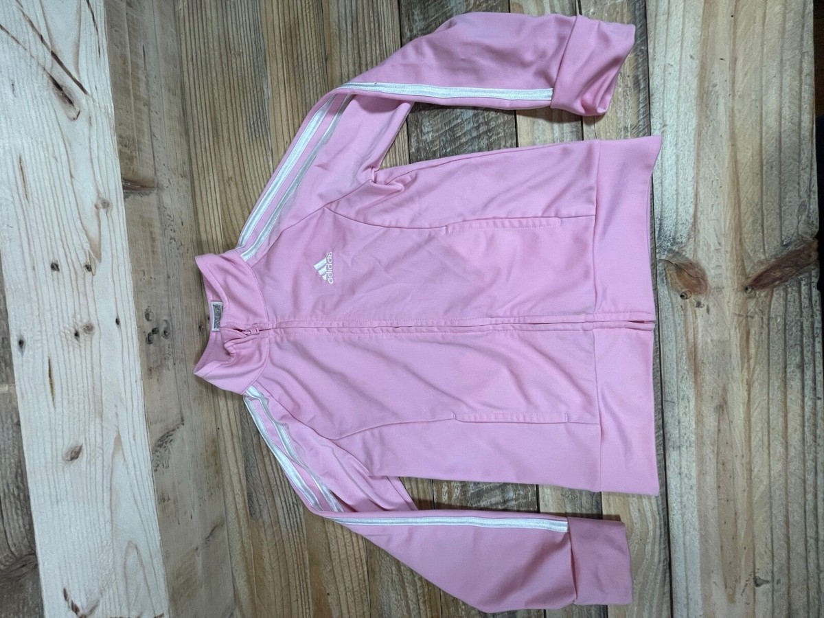Adidas Pink Girls Size 6 Track Jacket White Stripes Full Zip