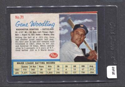 1962 Post #71 Gene Woodling (Senators) (OF15)  Vg-Ex  (Flat Rate Ship)   A1