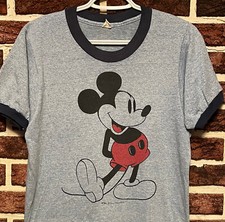 ORIGINAL Vtg 80s Walt Disney MICKEY MOUSE Heather Blue T-SHIRT Men L RInger EUC 