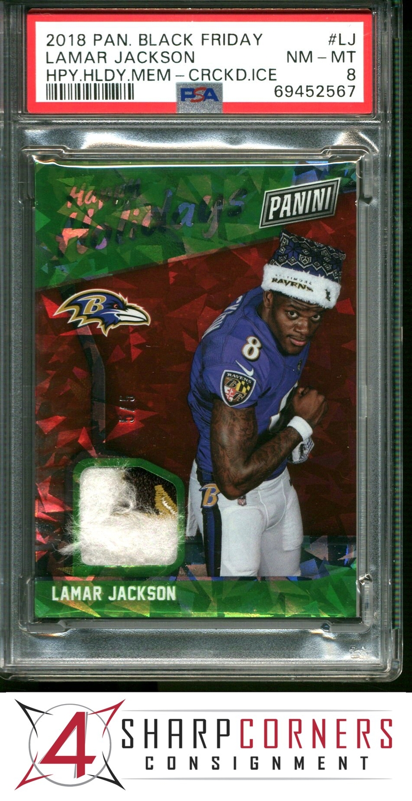 Lamar Jackson Panini Black Friday Happy Holidays Memorabilia #LJ Cracked Ice