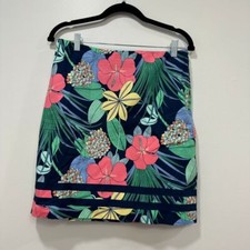 Talbots Skirt 4 Floral Bright Cotton NWT 69.50 Navy Blue Pink Tropical Modest