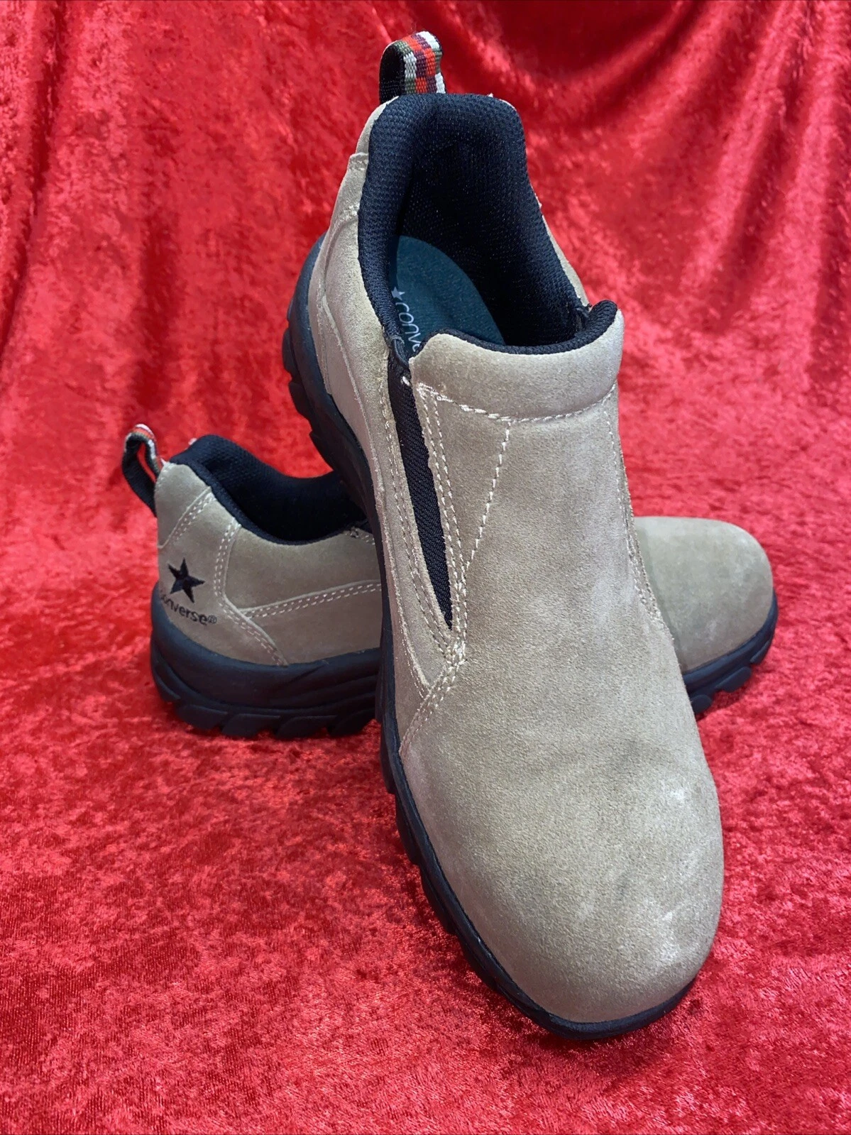 Scarpe da lavoro slip on da donna Converse Taos punta in acciaio taglia 9 5 D antiscivolo marrone chiaro