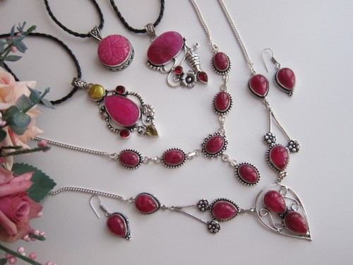 Red Ruby Simulated Gem Silver Y Necklace &Earrings, Pendant Necklace or Bracelet - Picture 4 of 79