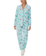 Cuddl Duds AQUA PRINT Women's Printed Notch-Collar Pajama Set, S