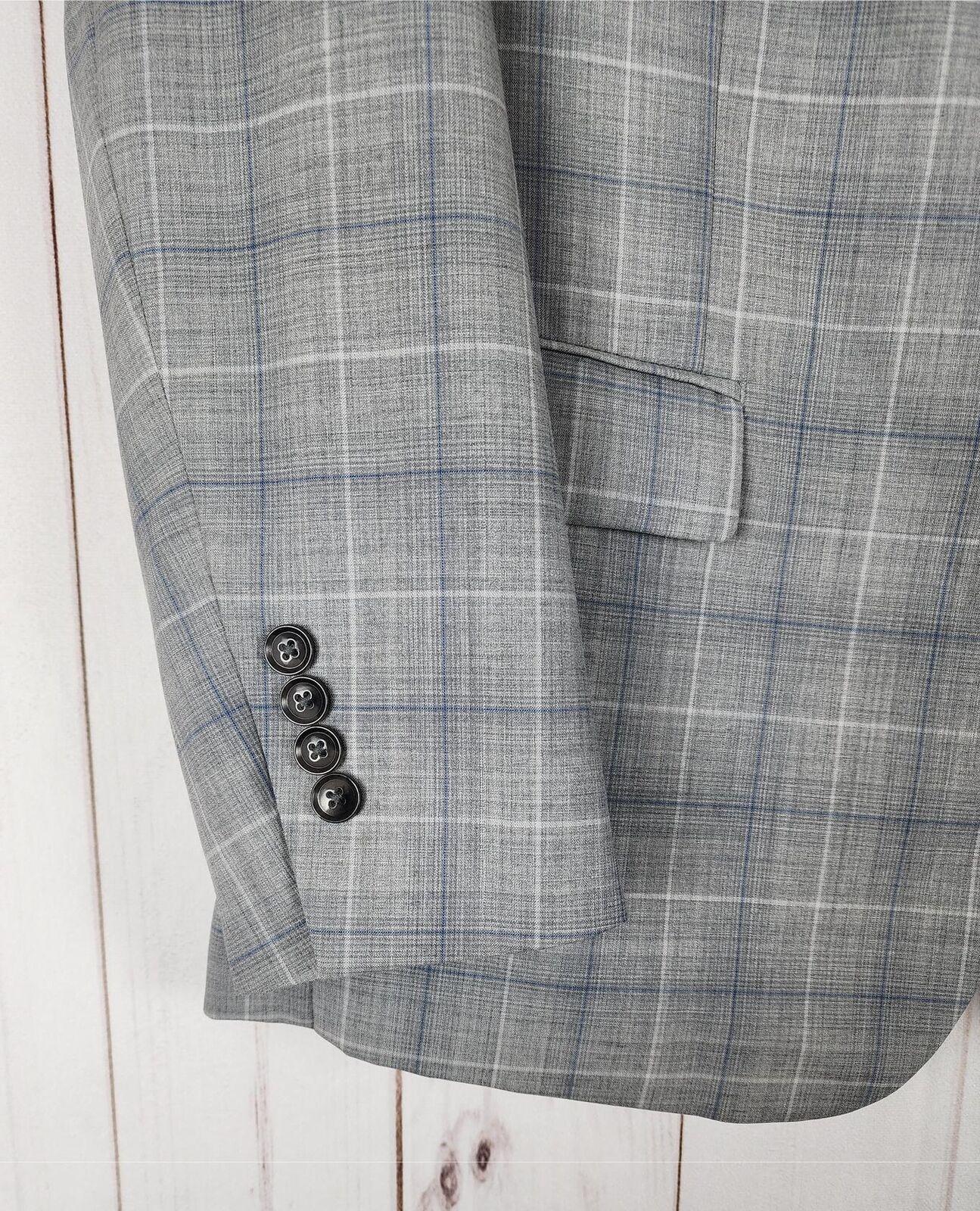 Tallia Men's SlimFit Stretch Wool Suit Jacket Light Grey/Blue Plaid