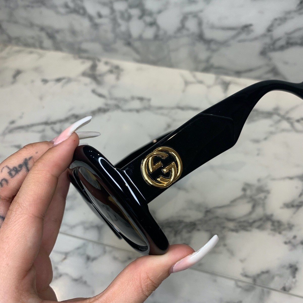 GUCCI Black Oversized Square Unisex 60s Mod Sunglasses GG