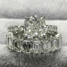 8Ct Simulated Diamond Bridal Set Eternity Band Cushion Ring White Gold Plated