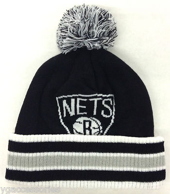 NBA Brooklyn Nets Adidas Cuffed Pom Winter Knit Hat Cap Beanie NEW Style#  KP68Z