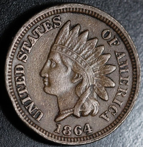 1864 INDIAN HEAD CENT - XF EF - With LIBERTY & DIAMONDS - CN Copper Nickel