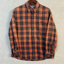 Duluth Trading Co. Mens Large Rust Navy Buffalo Plaid Button Down Shirt Y2K Era