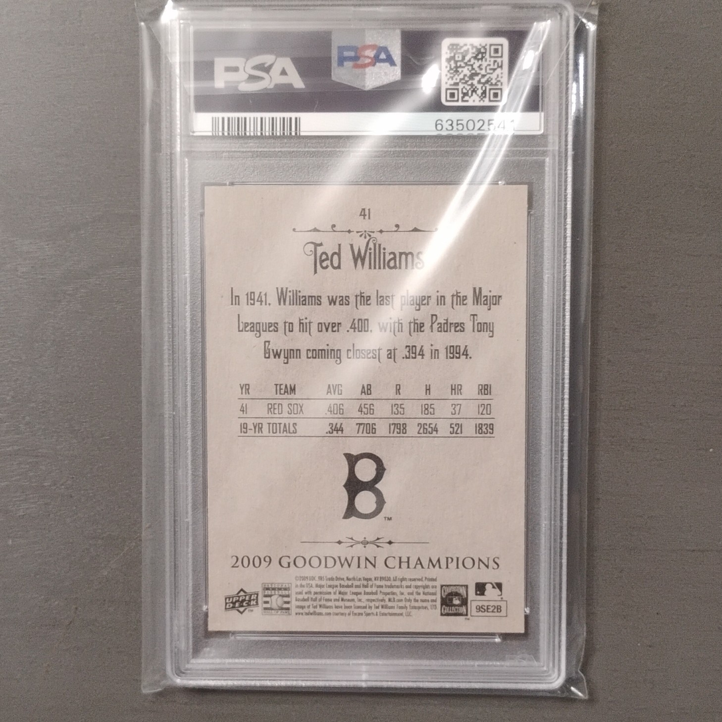 Upper Deck 2009 Goodwin Champions Ted Williams #41 Red Sox Base PSA 10 view 3