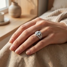 Shiny Blue Aquamarine Oval 925 Sterling Silver White Gold Plated Ring Size 4.75