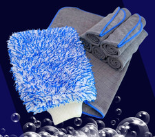 Auto Waschhandschuh Mikrofaser & 6x Mikrofasertuch PROFI-SET Lackschonend