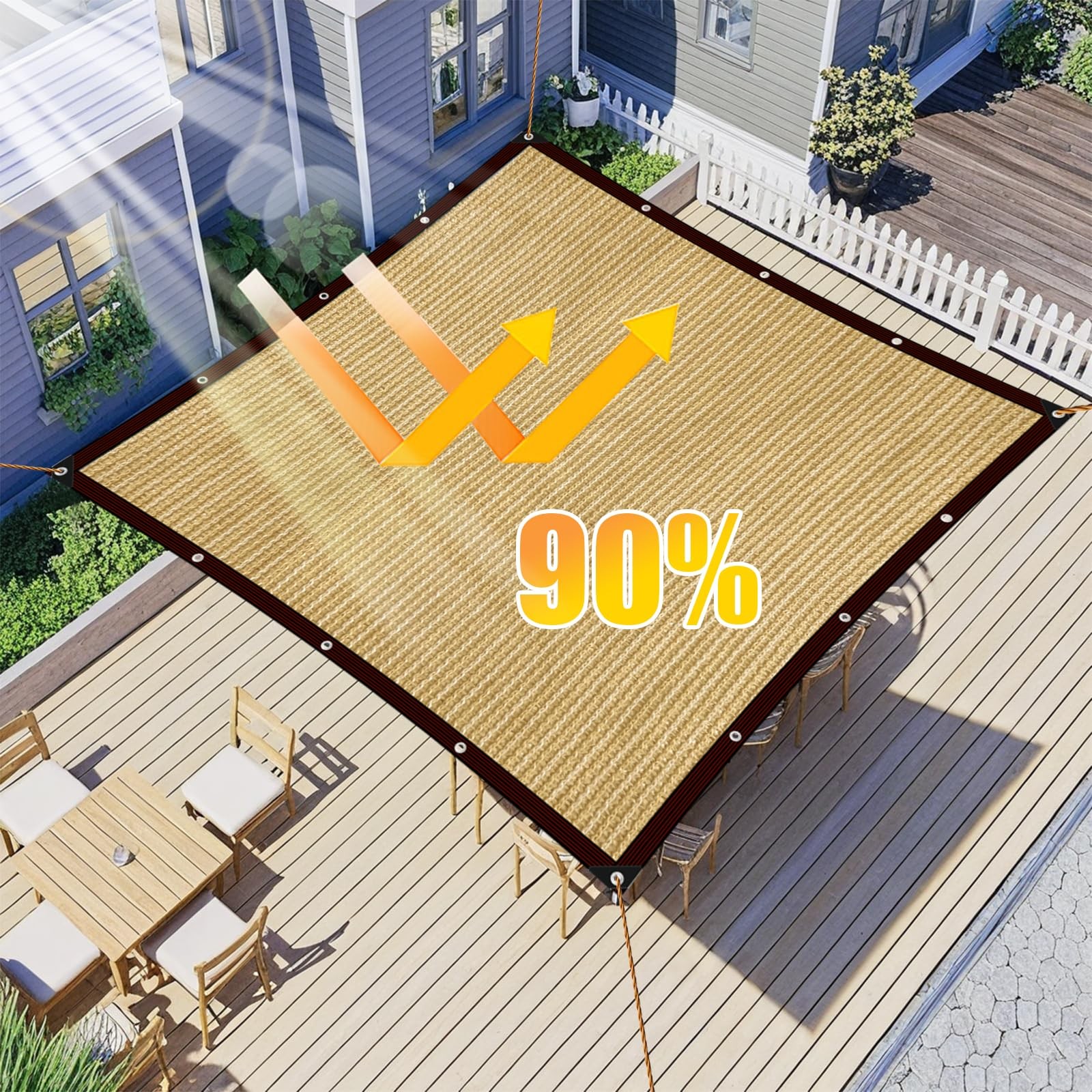 Rete di ombreggiatura con occhielli 2 x 3 m beige tenda da sole da giardino per - 2