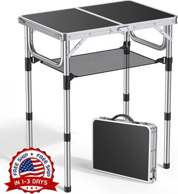 Mesa de camping plegable de aluminio, 24'' x 16'', altura ajustable, ligera NEW US