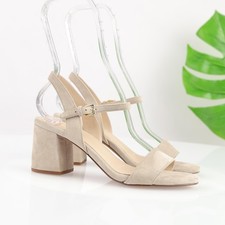 Cole Haan Womens Josie Sandals Size 7 Beige Suede Ankle Strap Block Heel Shoes