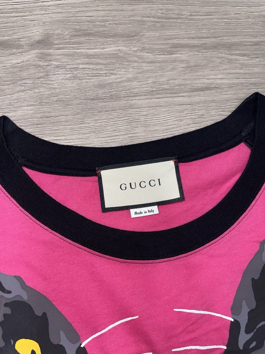 Gucci Panther Loved T-Shirt Pink Black Mens Large Italy Designer