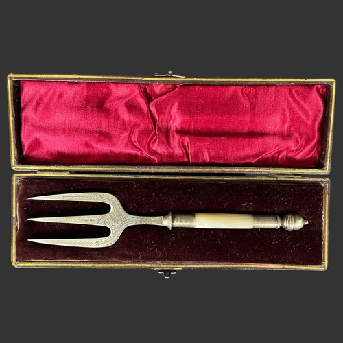Antique Victorian EPNS Silver Plated Serving Fork Mother of Pearl Handle W/ Case