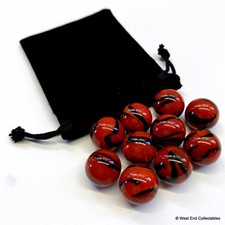 10 x Stunning Red Tiger Stripe Small 16mm Glass Toy Marbles in Gift Bag