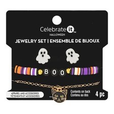Celebrate It Halloween Boo Earrings, Bracelet, and Necklace Jewelry Set Ensemble